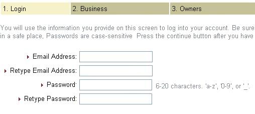 Account Creation wizard: Login page